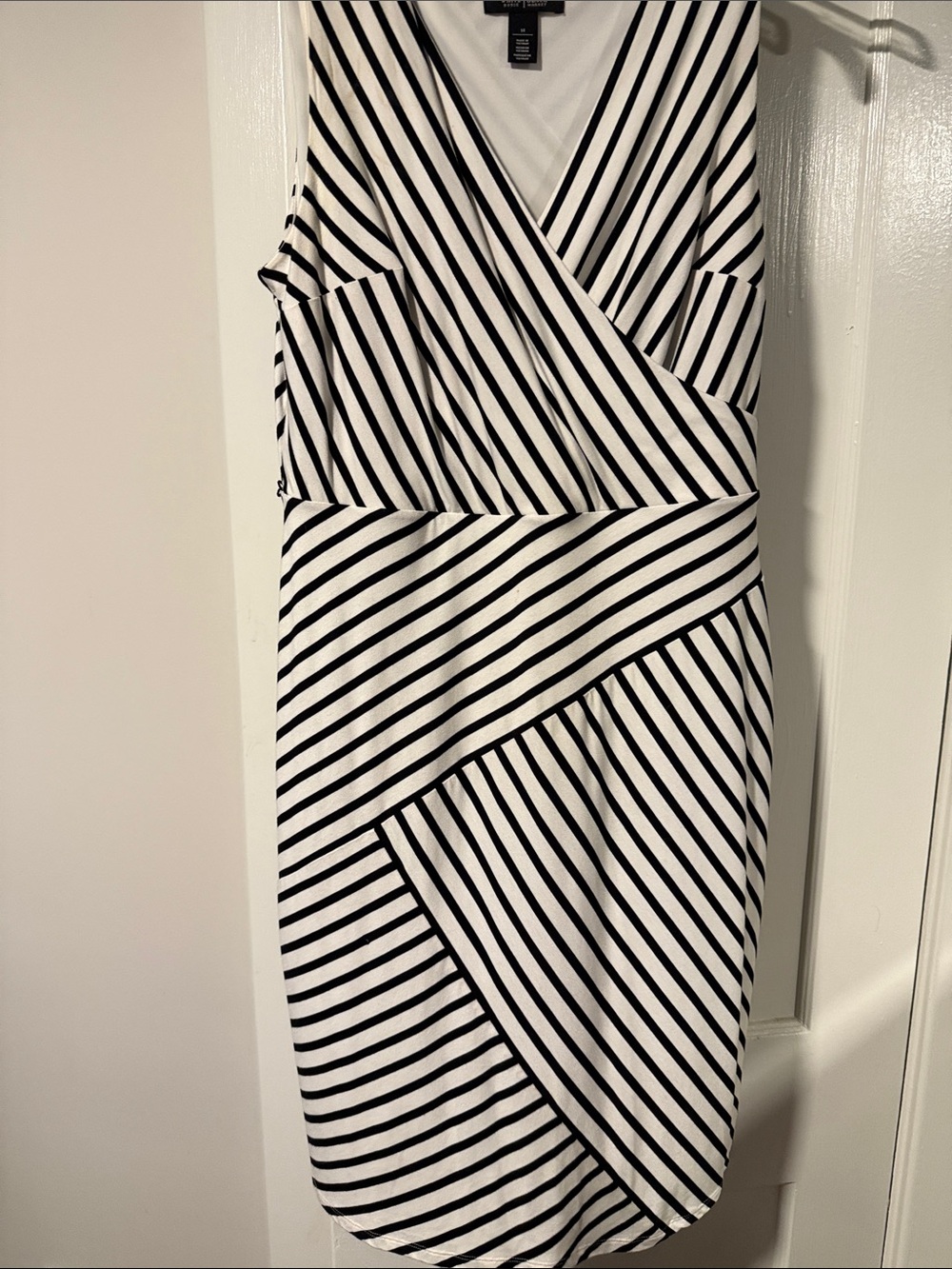 White House Black Market Black and White Striped Sleeveless Wrap Midi Dress
